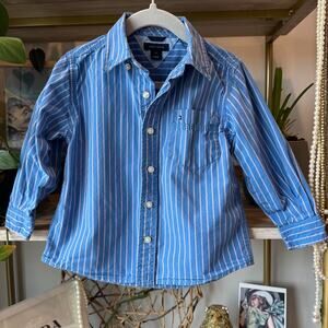 Tommy Hilfiger Boy’s 2T Blue & White Vertical Striped Long Sleeve Button Down